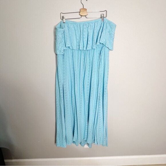Torrid Maxi Eyelet Strapless Smocked Bodice Dress Size 5 5X blue - Picture 5 of 11